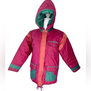 Vintage 80s JPI Kids Puffer Jacket Retro Colorblock Coat